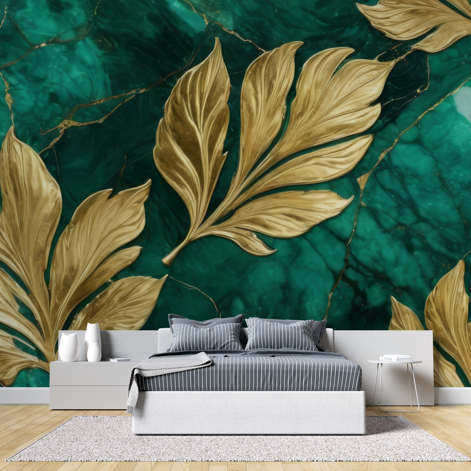 Gold and Green Leafy Wallpaper | Murals Wallpaper
