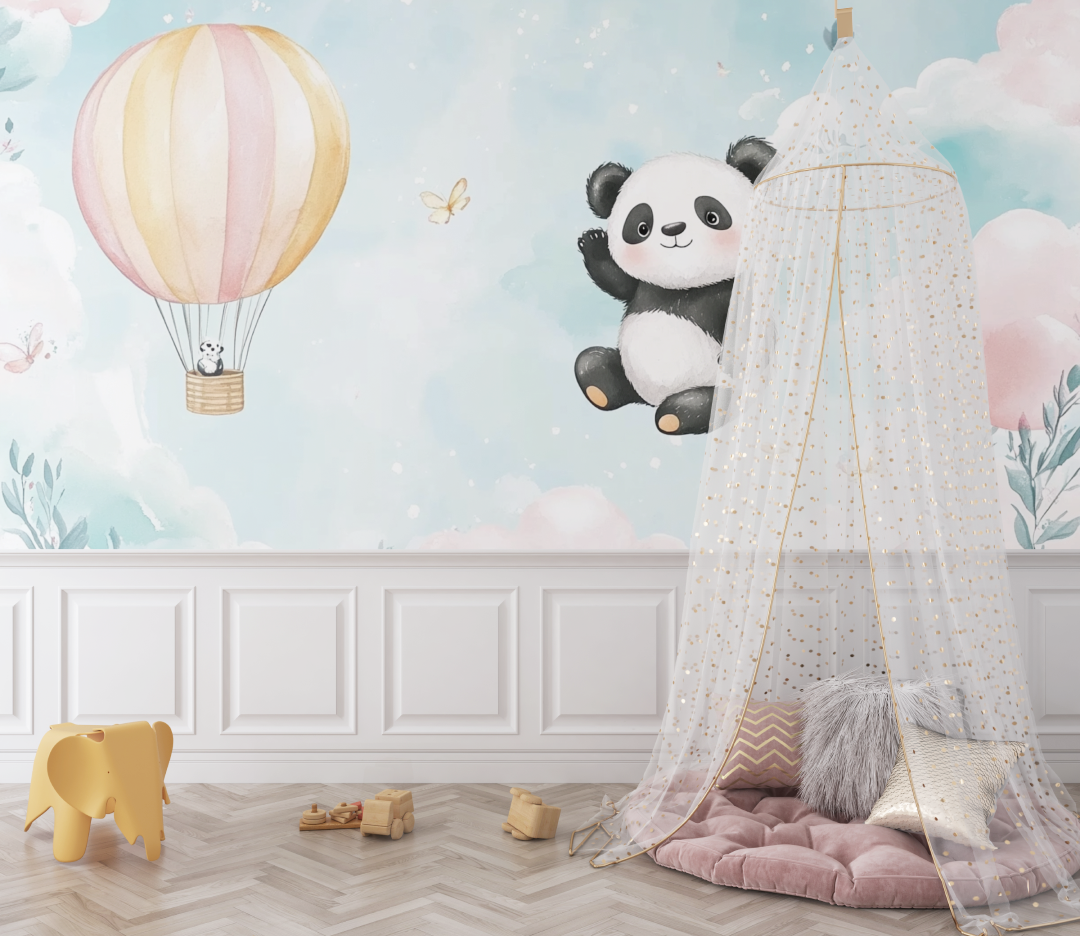 Panda and Hot Air Balloon Wallpaper | Murals Wallpaper