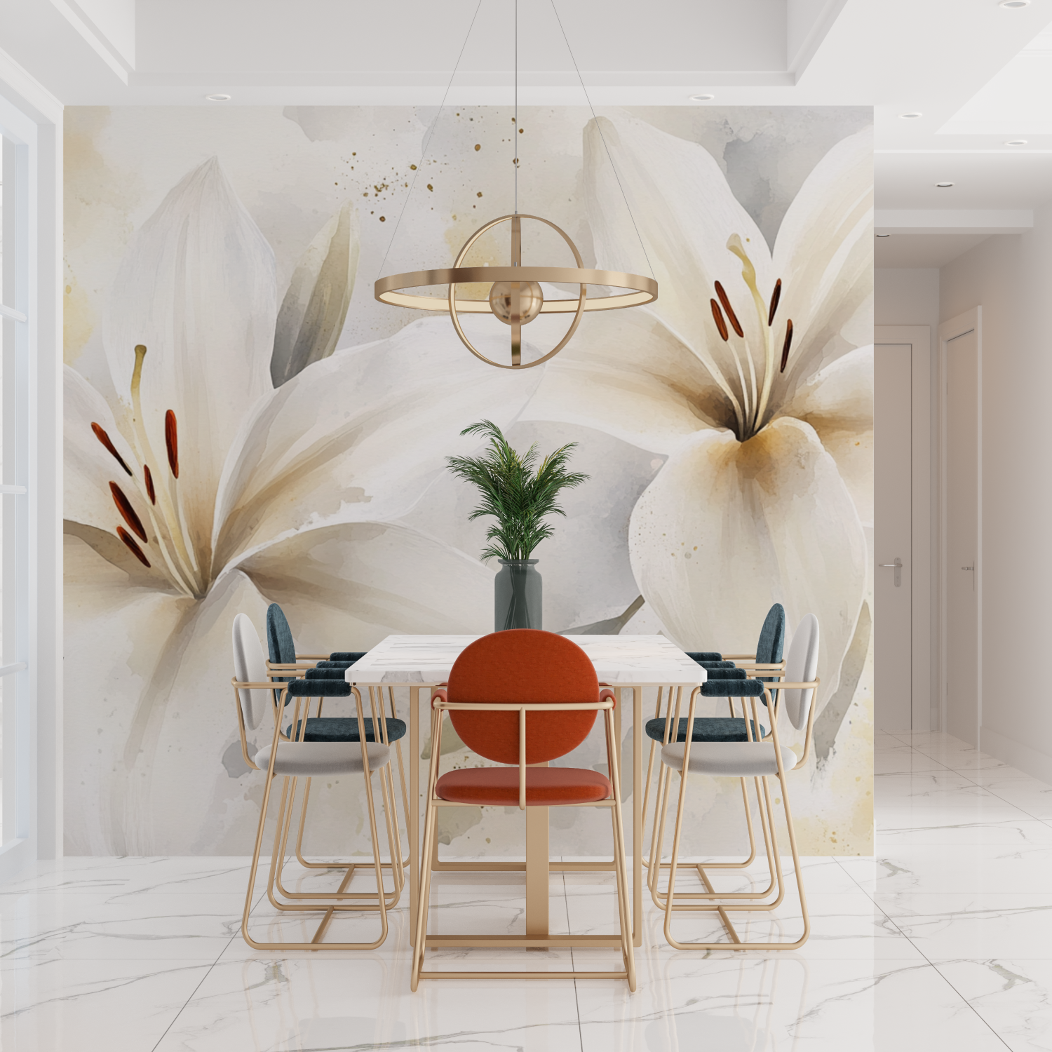 Elegant White Lily Watercolor Wallpaper | Murals Wallpaper