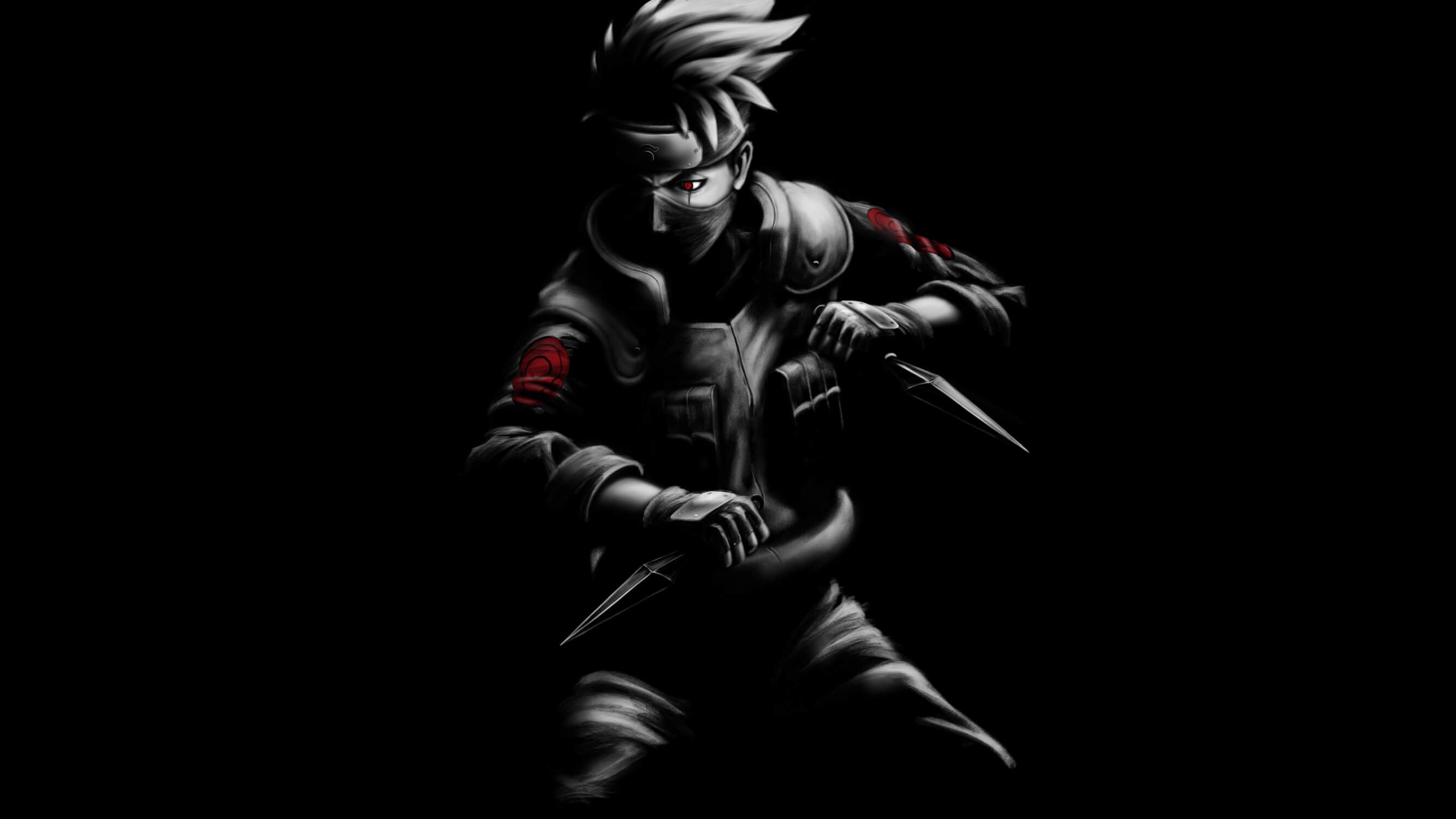 Naruto Kakashi Black and White Red Wallpaper | Murals Wallpaper
