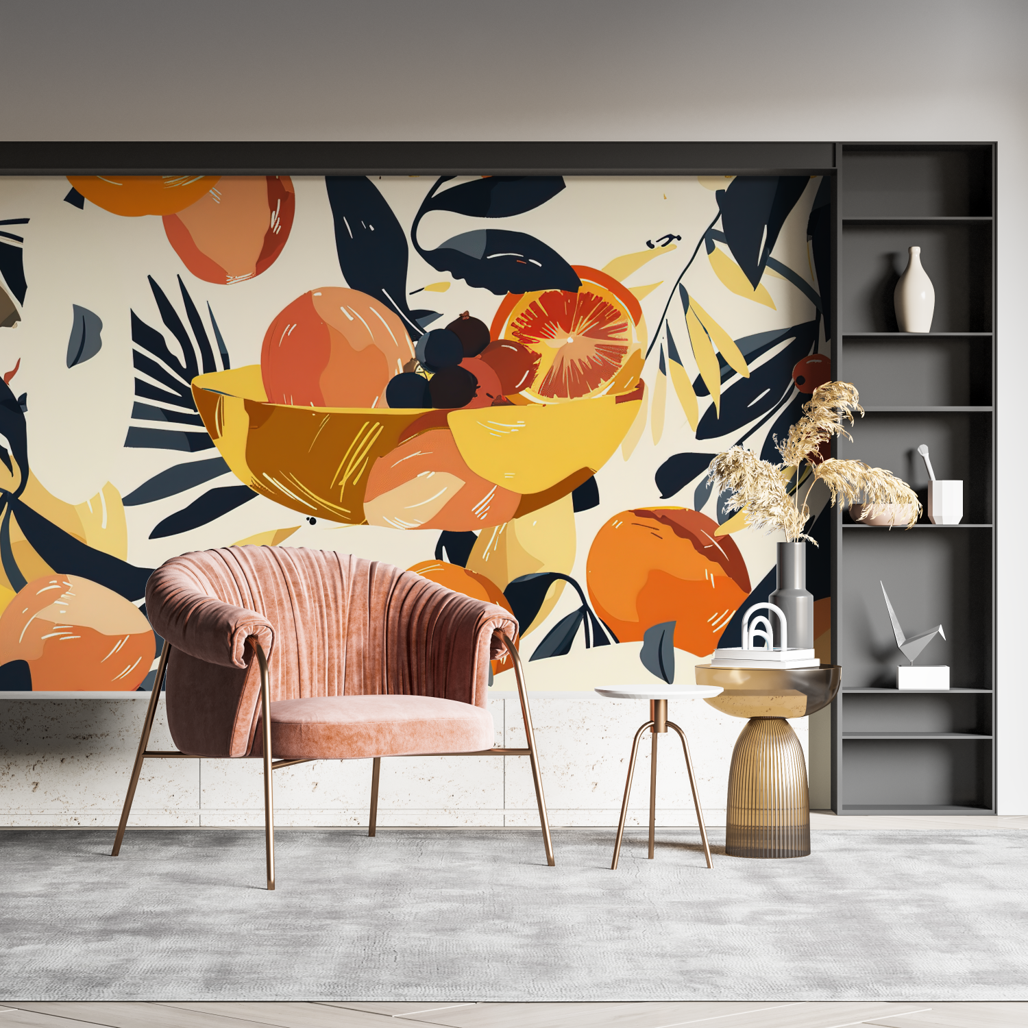 Orangefarbene Designtapete | Wandtapete