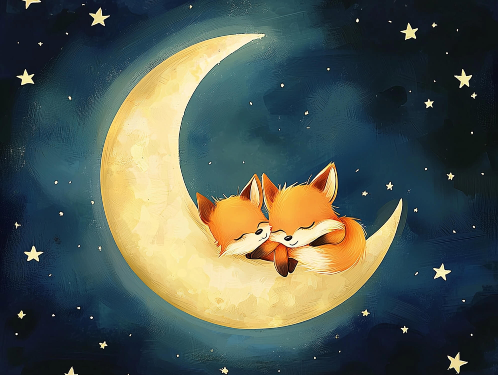 Dark Blue Sleeping Fox Wallpaper | Murals Wallpaper