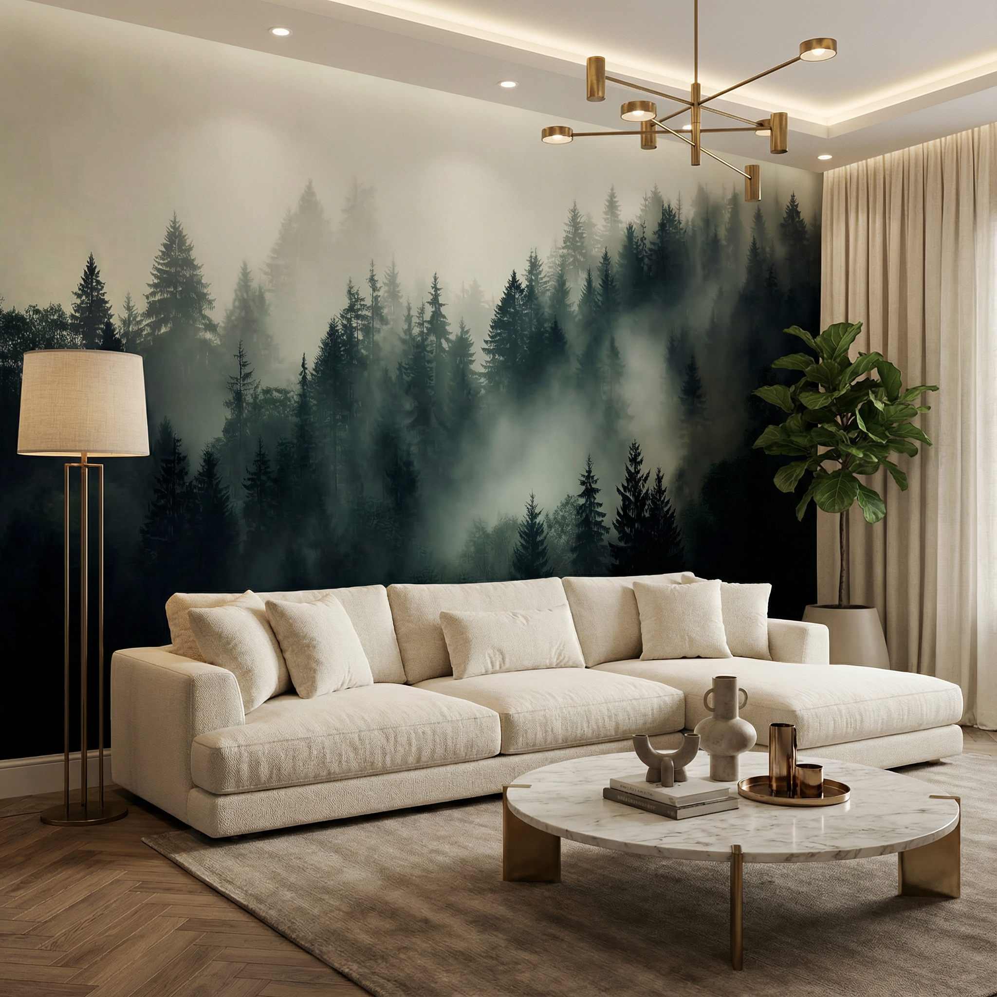 Dark Moody Fog Forest Mural Wallpaper