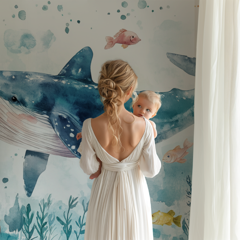 Meerestapete mit Meer und Walen | Wandtapeten