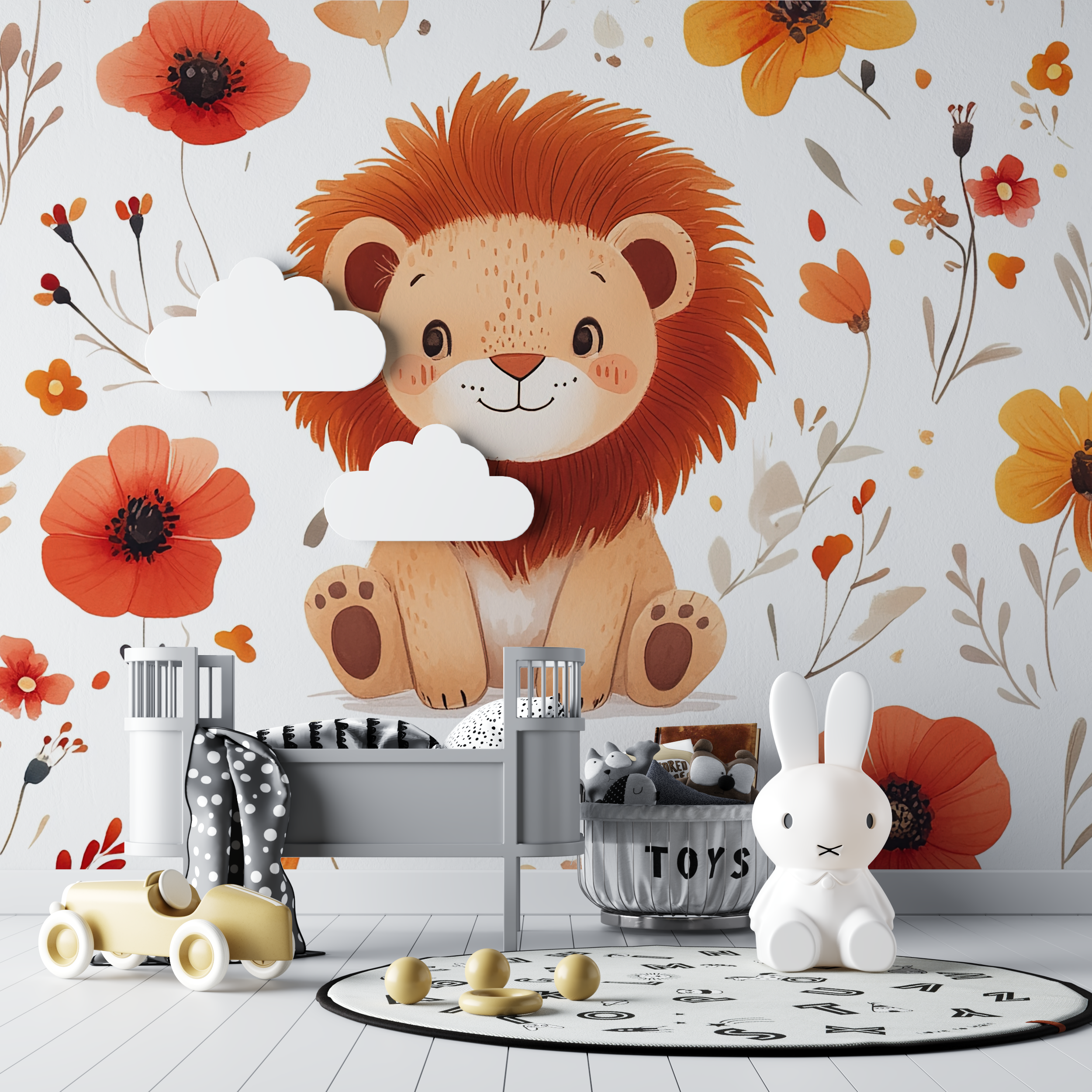 Lion and Wildflowers Wallpaper | Murals Wallpaper