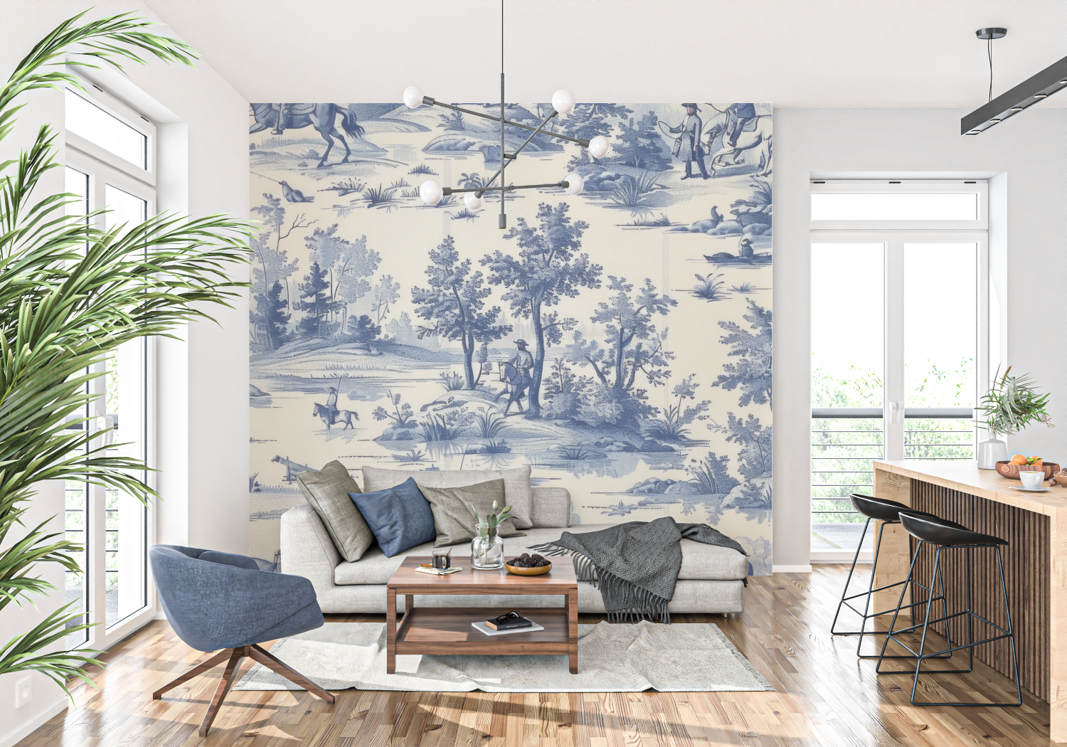Toile de Jouy Blue Wallpaper | Murals Wallpaper