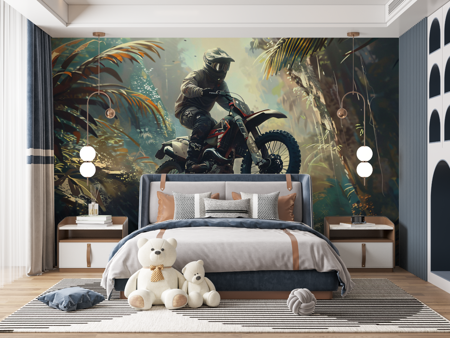 Tapetenwandbild Garcons Motocross-Wand mit Panoramablick