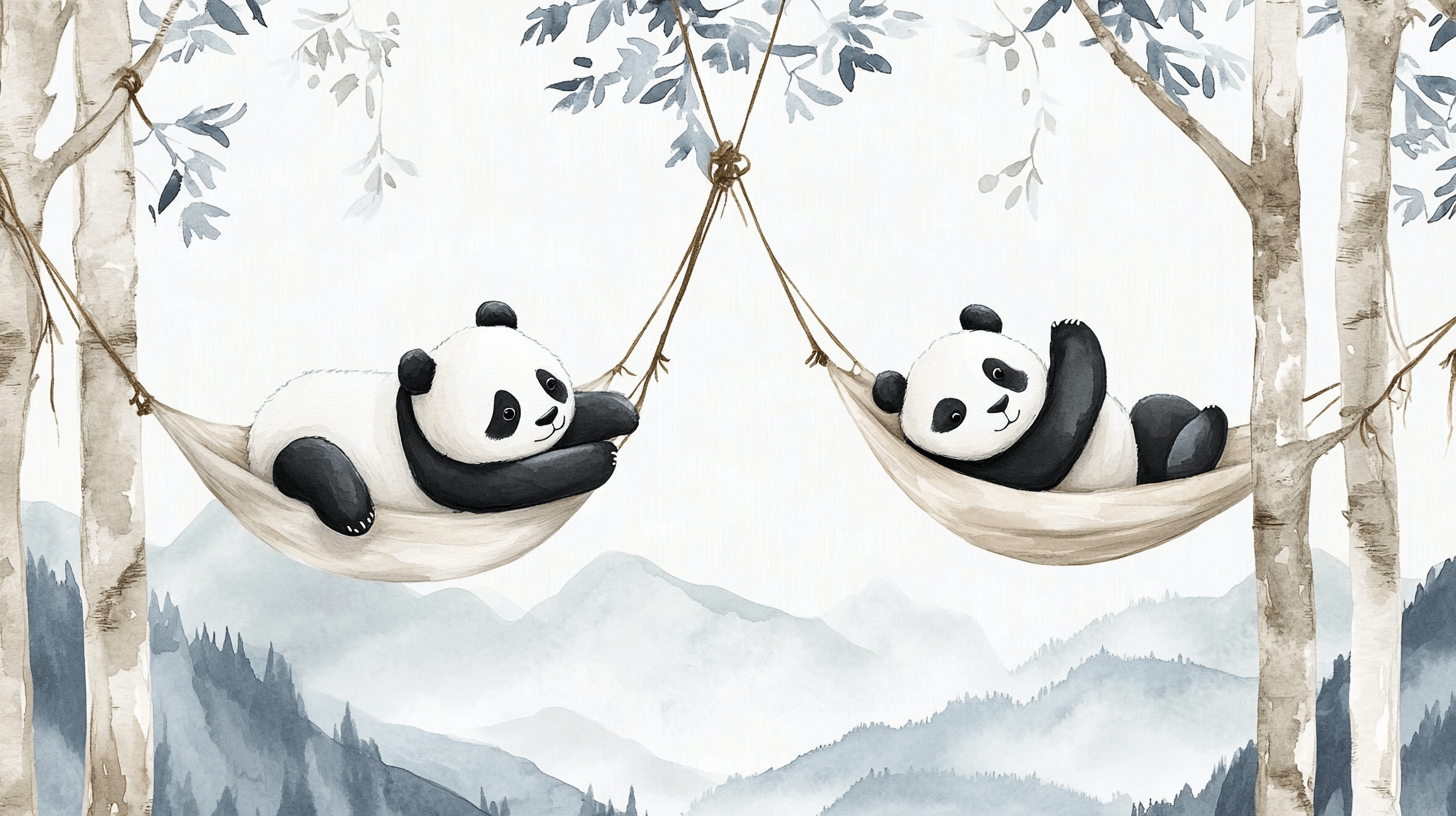 Blue Panda Wallpaper with Hammock | Murals Wallpaper