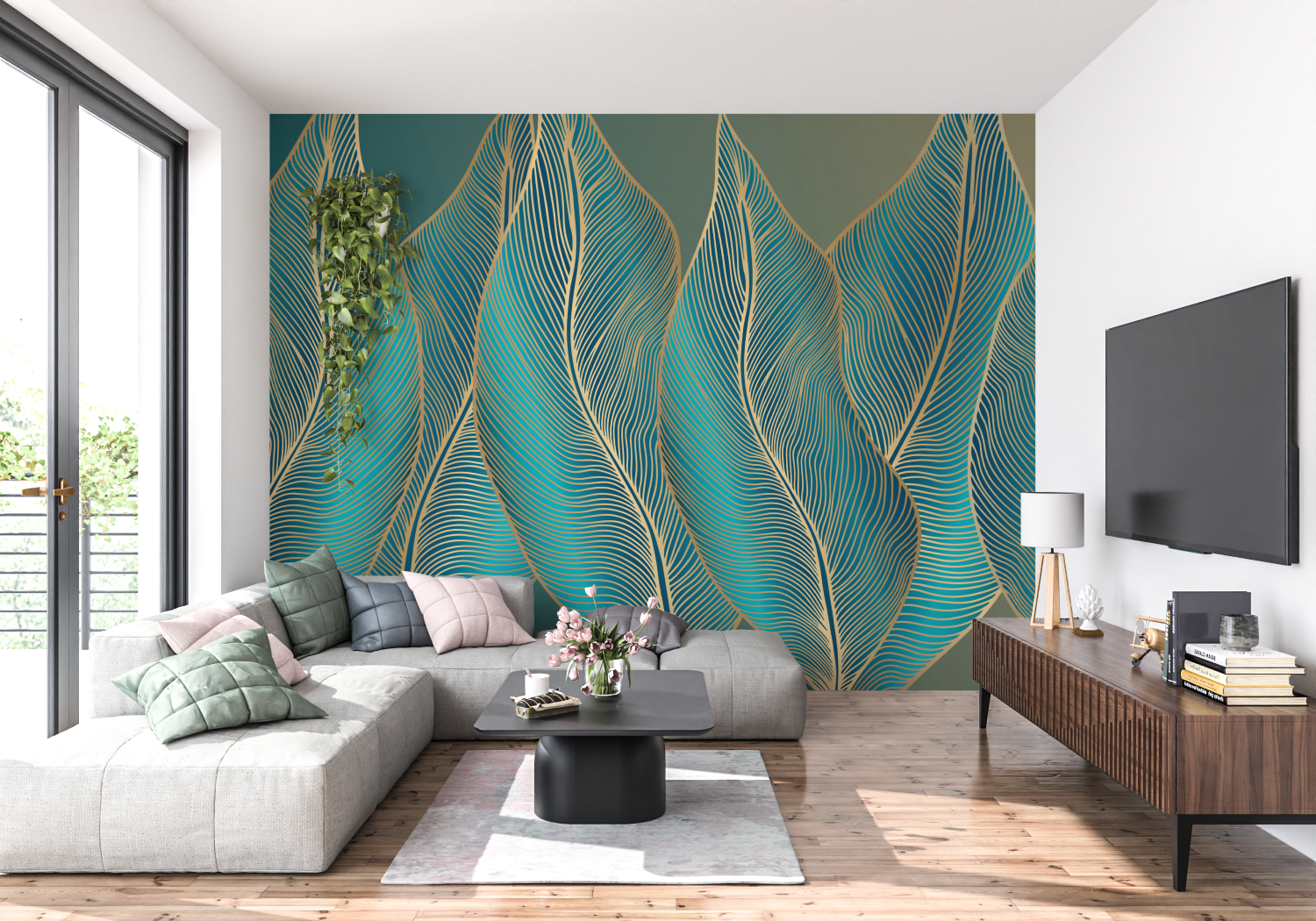 Mural Teal Art Deco Wallpaper