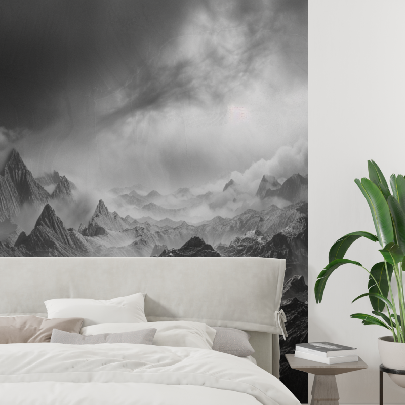 Bergketten-Tapete in Schwarz-Weiß | Wandtapete