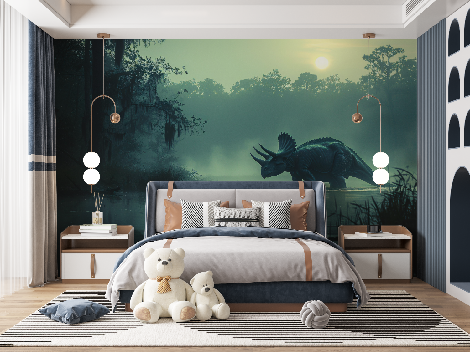 Nebeliges Dinosaurier-Wallpaper | Wandbild-Wallpaper