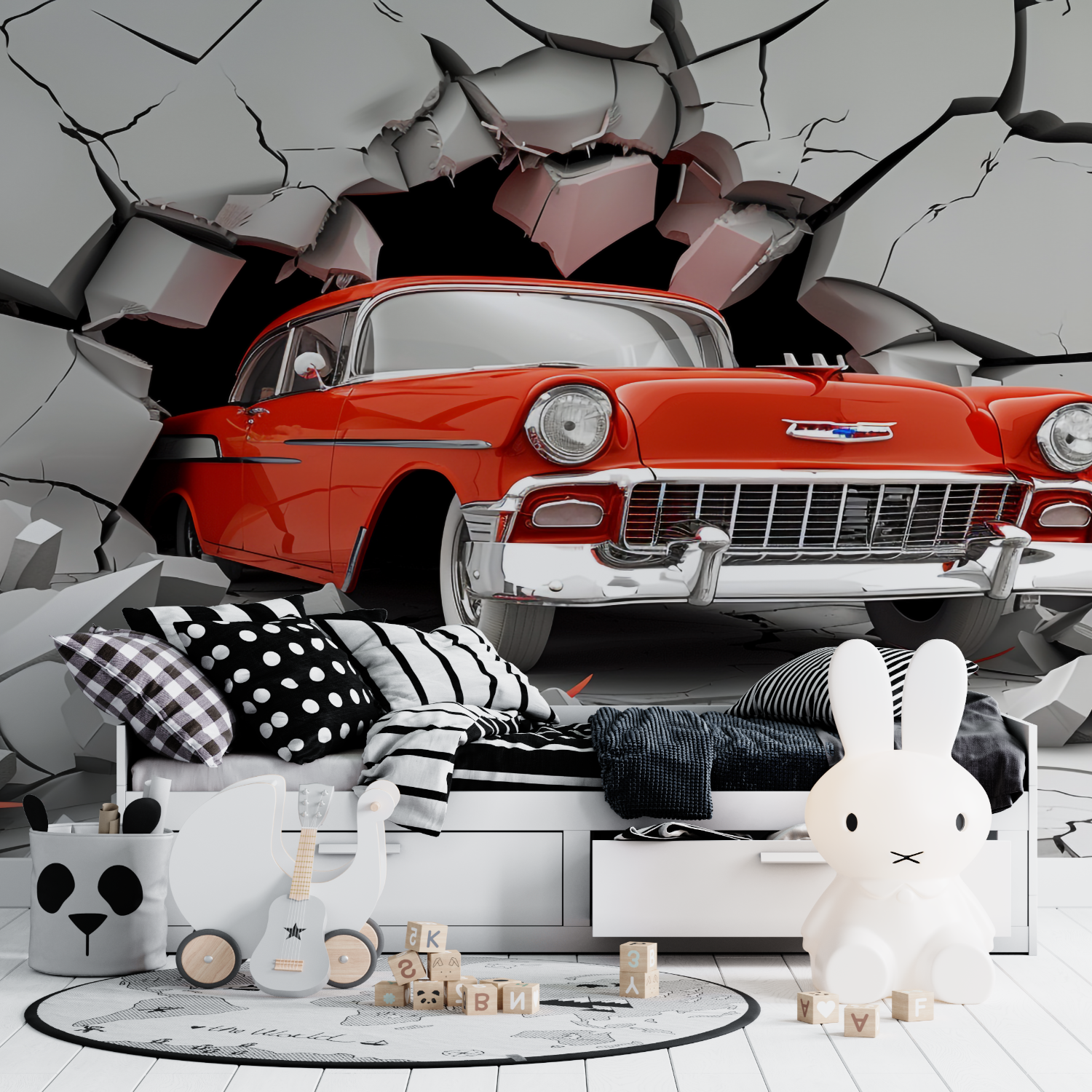 Red Car 3D Wallpaper | Murals Wallpaper