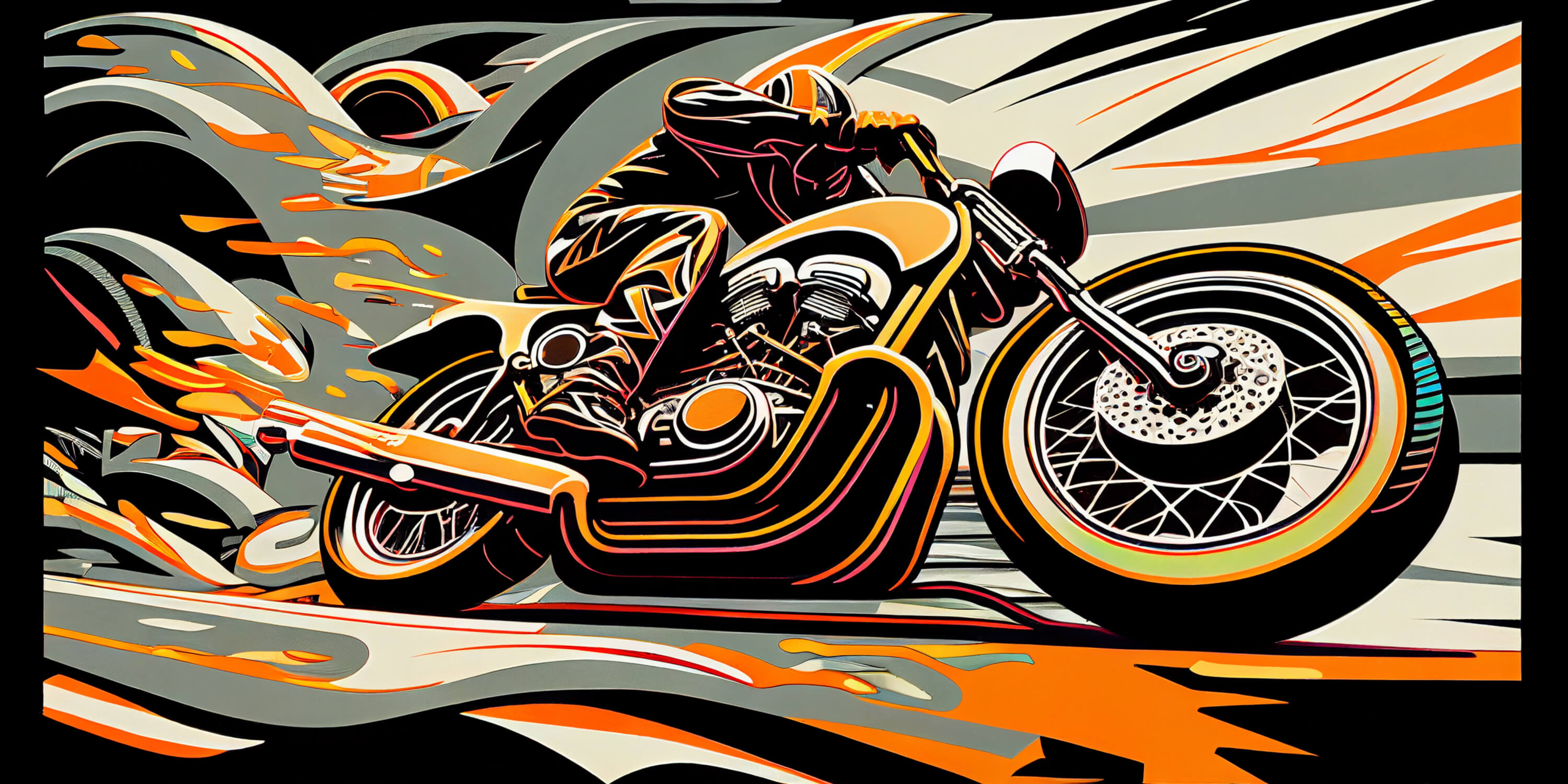 Orange Motorcycle Graffiti Wallpaper | Murals Wallpaper
