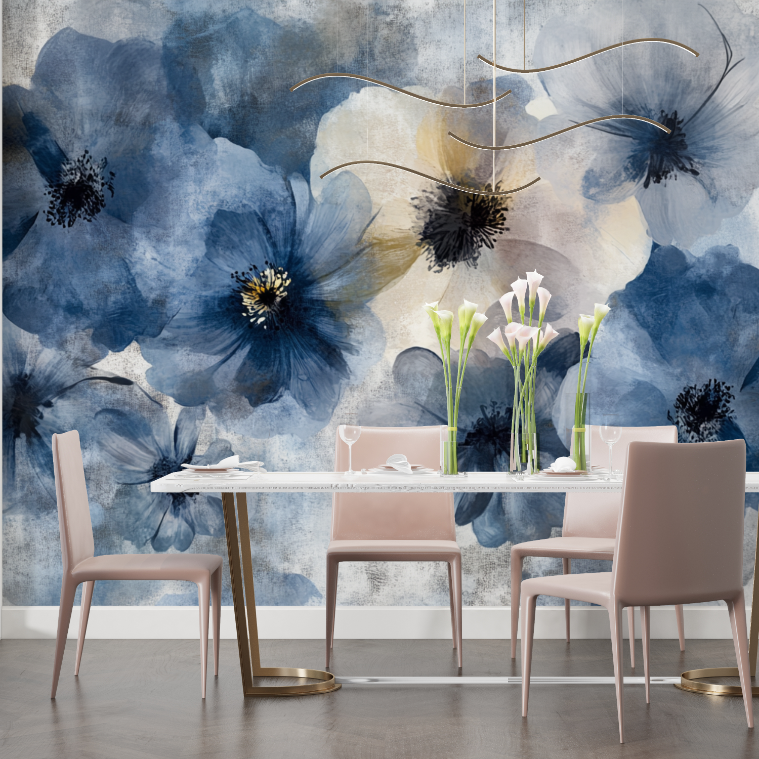 Watercolor Abstract Flower Wallpaper on Concrete | Murals Wallpaper