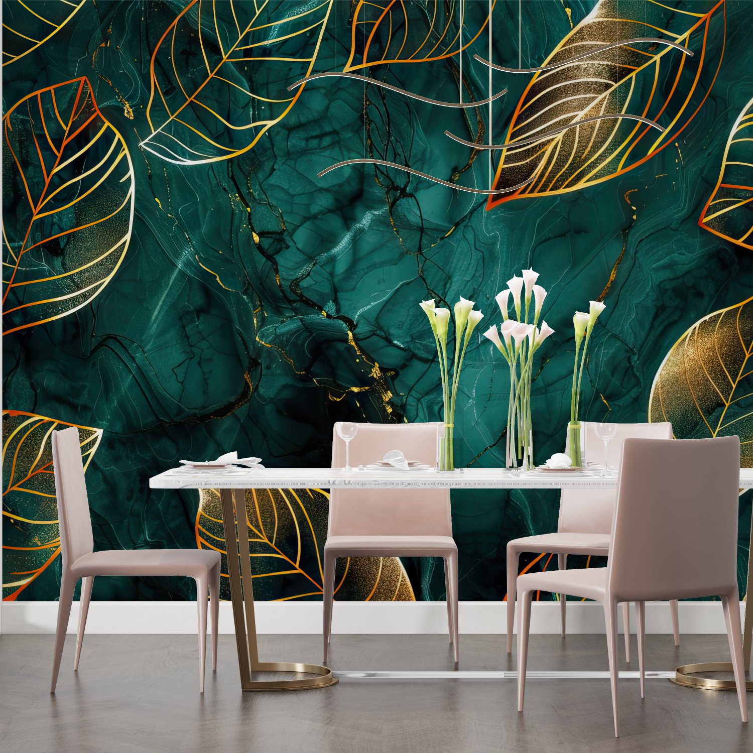 Grüne und goldene Blatttapete | Wandtapete