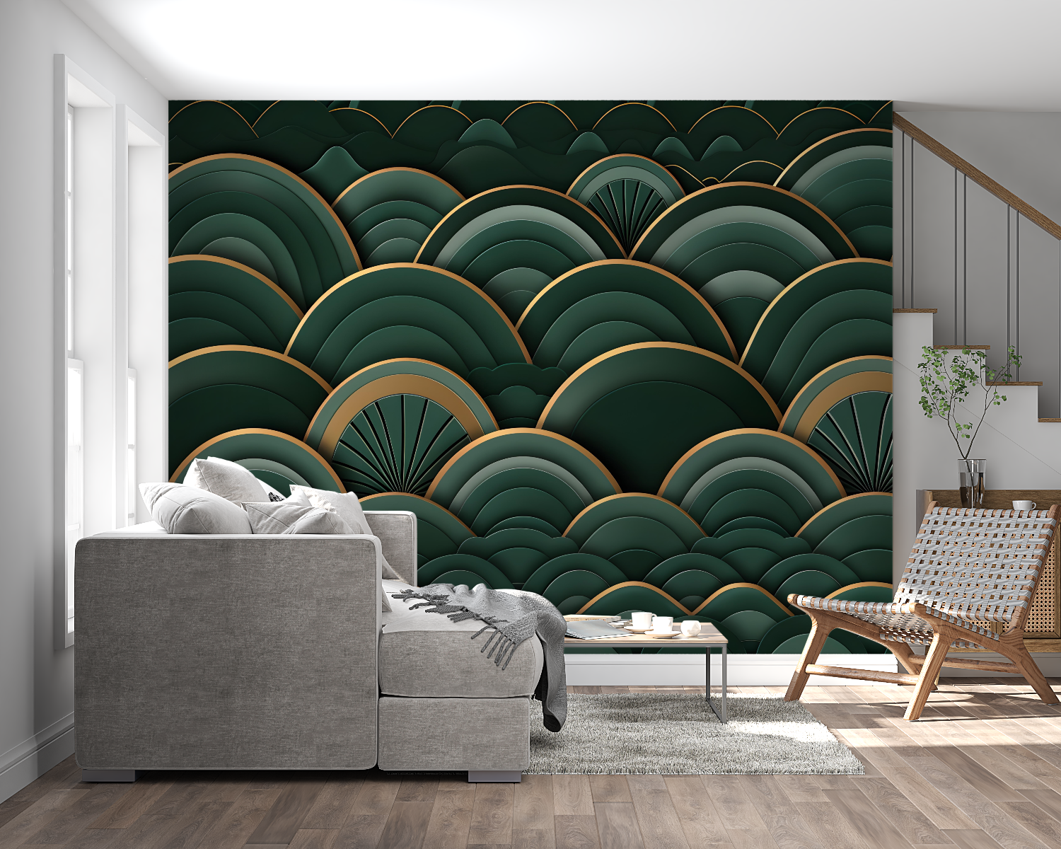 3D Green Japanese Wallpaper | Murals Wallpaper