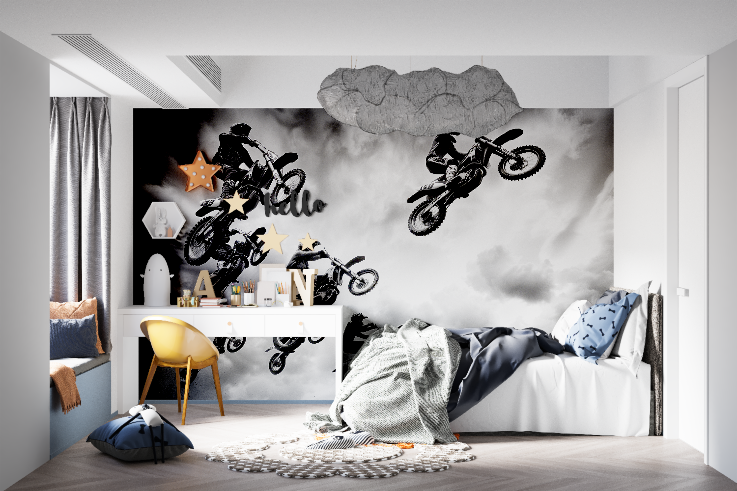 Teen Motorcycle Race Black White Wallpaper | Murals Wallpaper