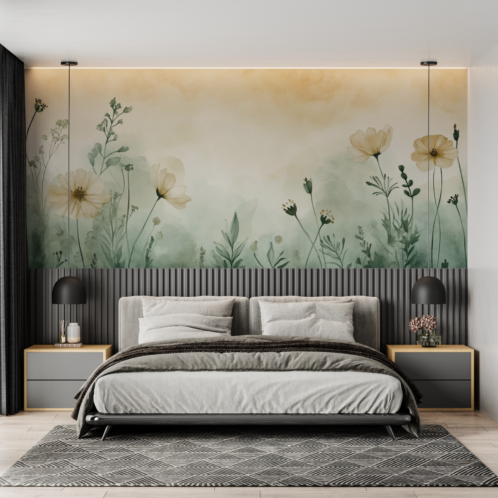 Watercolor Wallpaper Delicate Plant Silhouettes | Murals Wallpaper