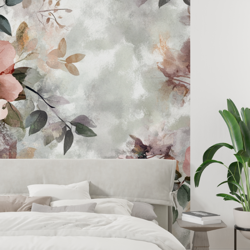 Watercolor Wallpaper with Bohemian Flowers and Plants | Murals Wallpaper