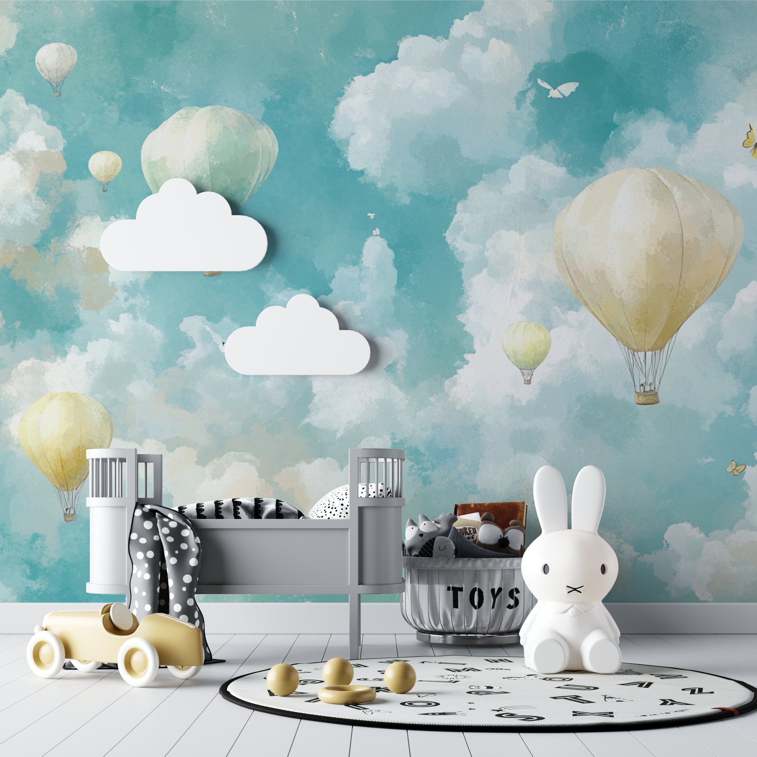 Licht Heißluftballon und Schmetterling Tapete | Wandbilder Tapete