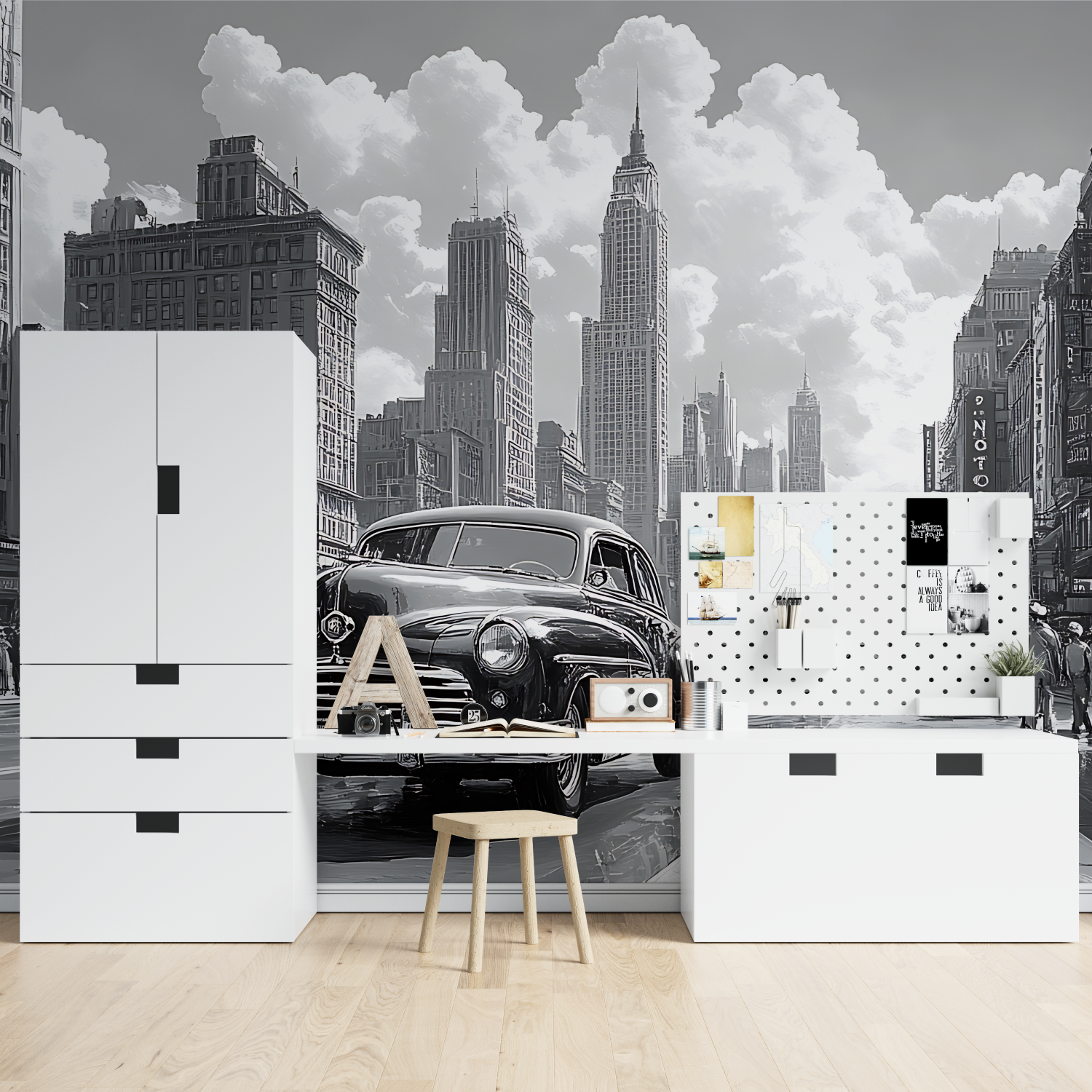 Black and White USA Car Wallpaper | Murals Wallpaper