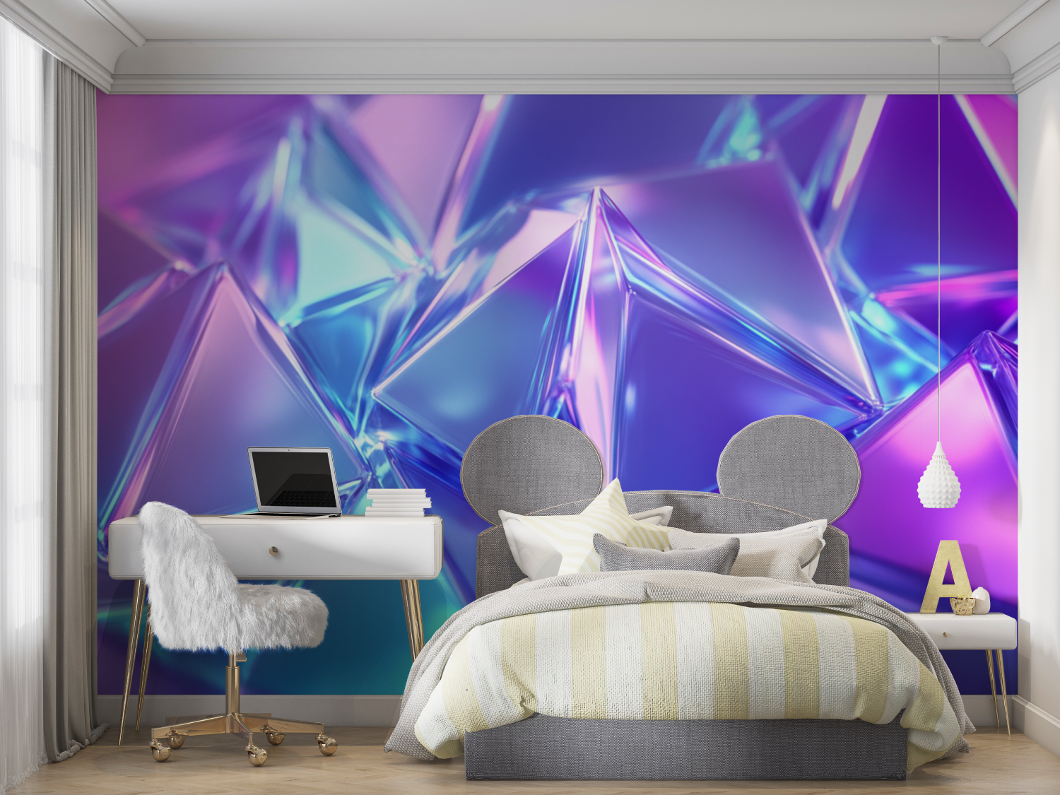 Blue Neon Crystal Wallpaper | Murals Wallpaper