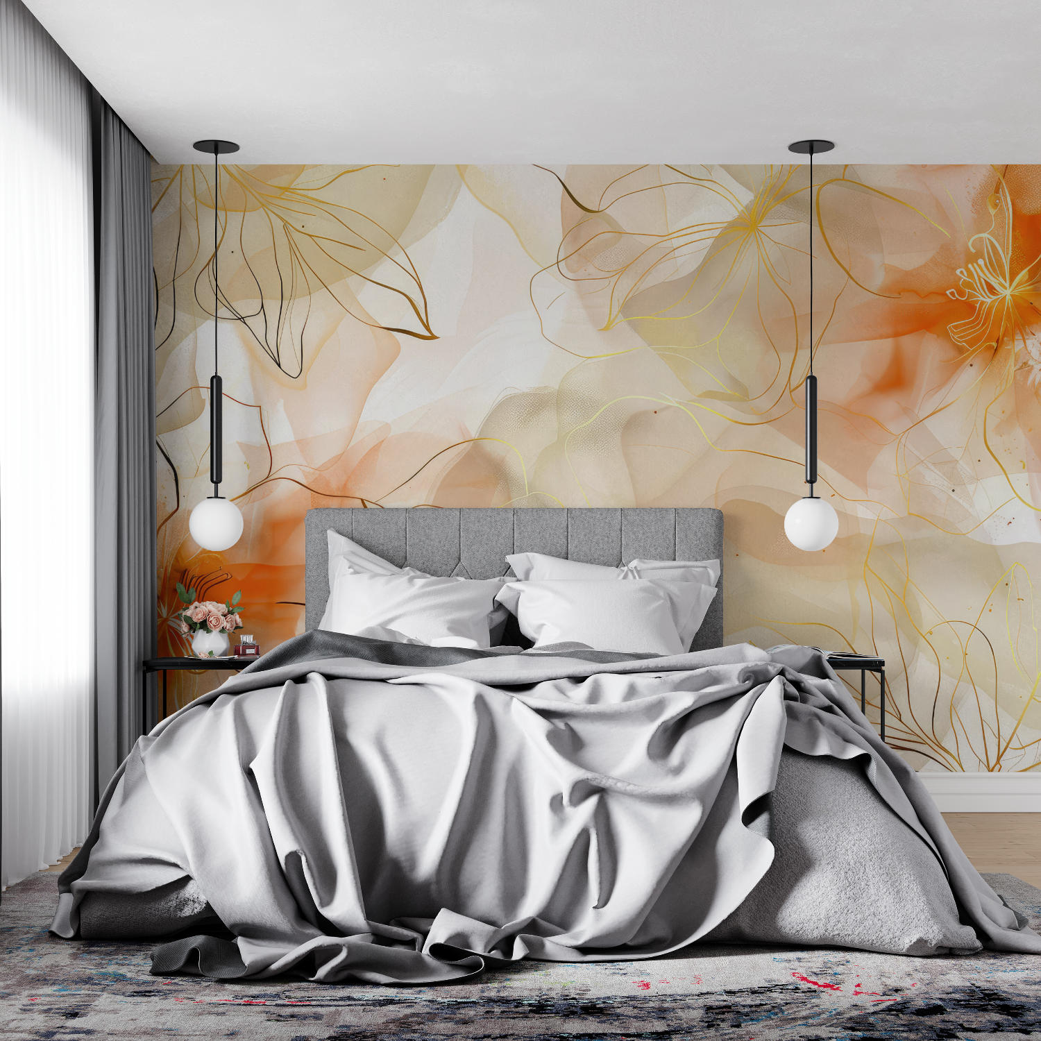 Orange Floral Wallpaper | Murals Wallpaper