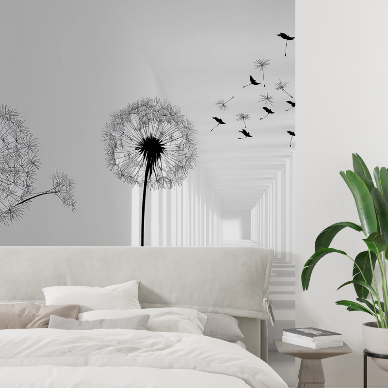 Schwarze und weiße Illusion Wandmalerei...lpaper tapisserie tendance