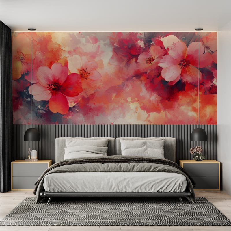 Papel de parede de flores coloridas abstractas de aguarela | Murais Papel de parede
