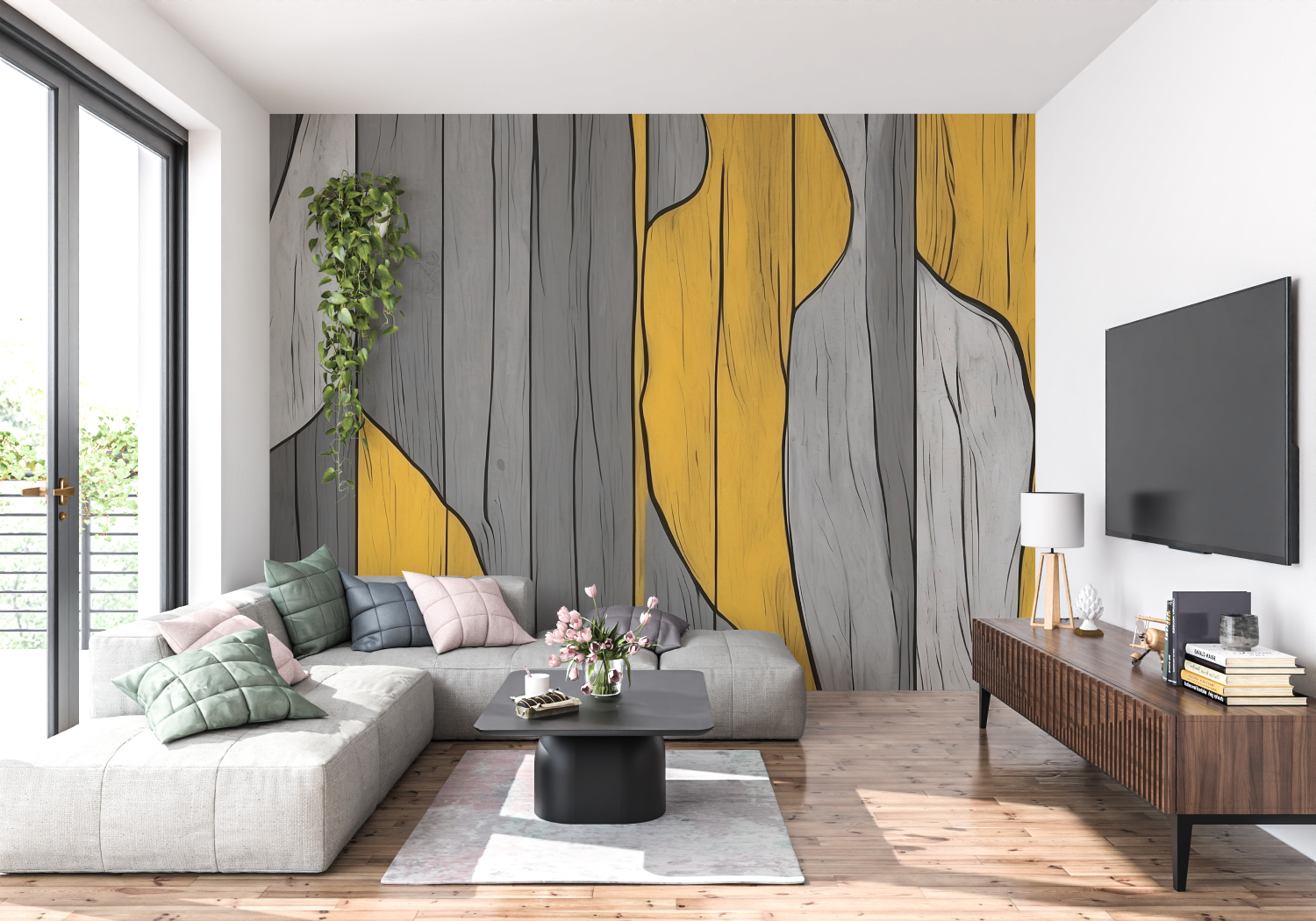 Mustard Yellow and Gray Wallpaper | Murals Wallpaper