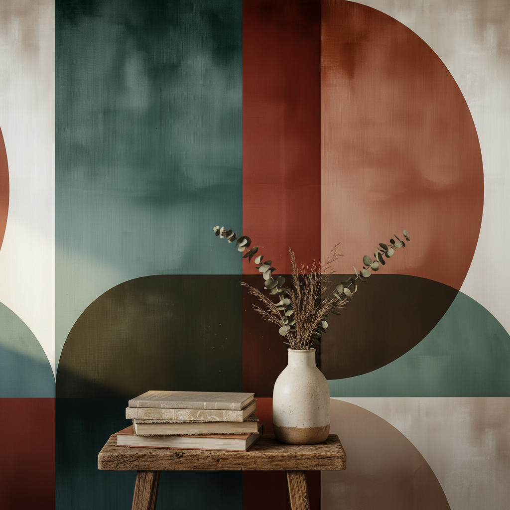 Retro Geometric Shapes Color Block Mural Wallpaper
