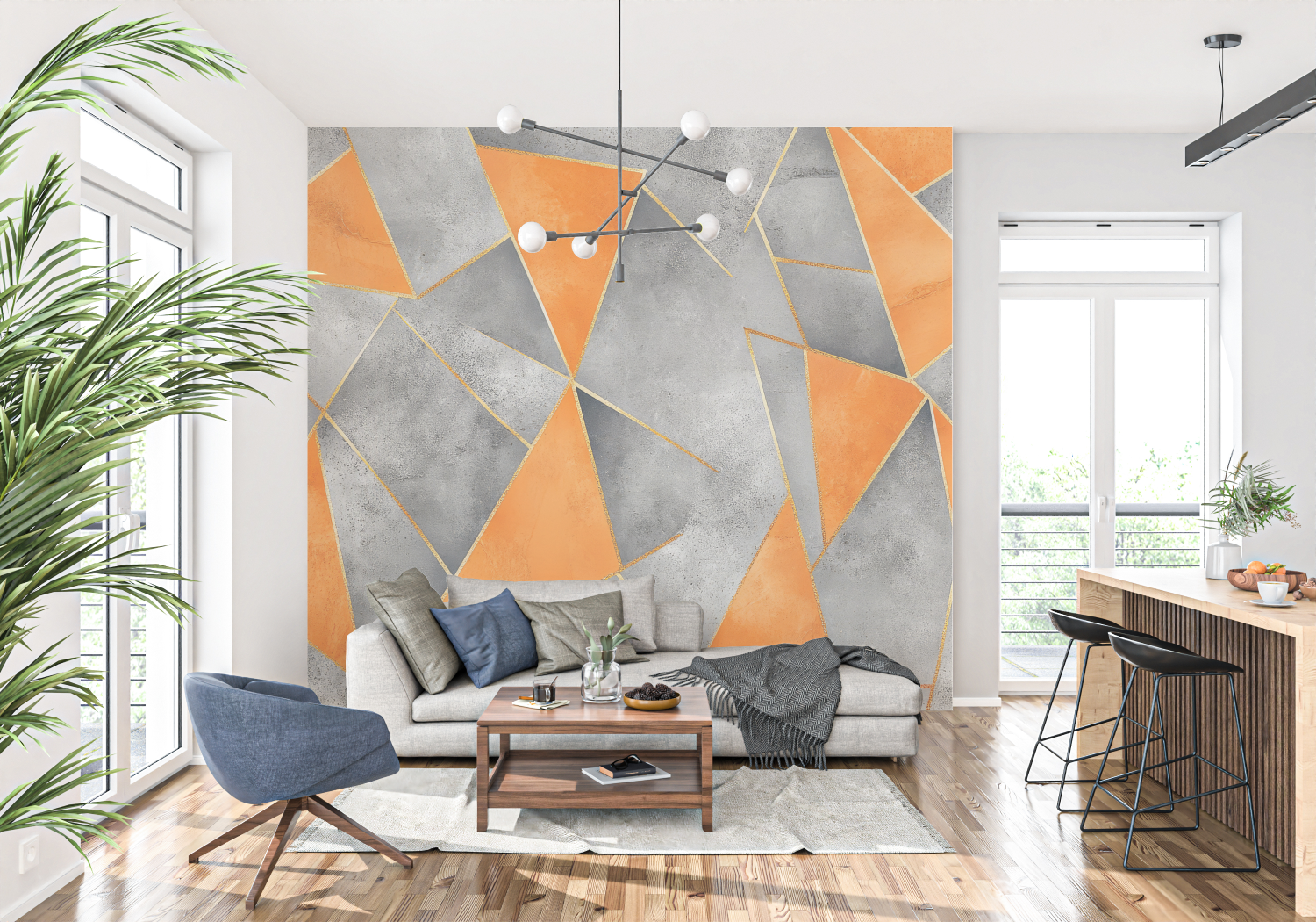 Graue und orangefarbene Tapete | Wandtapete