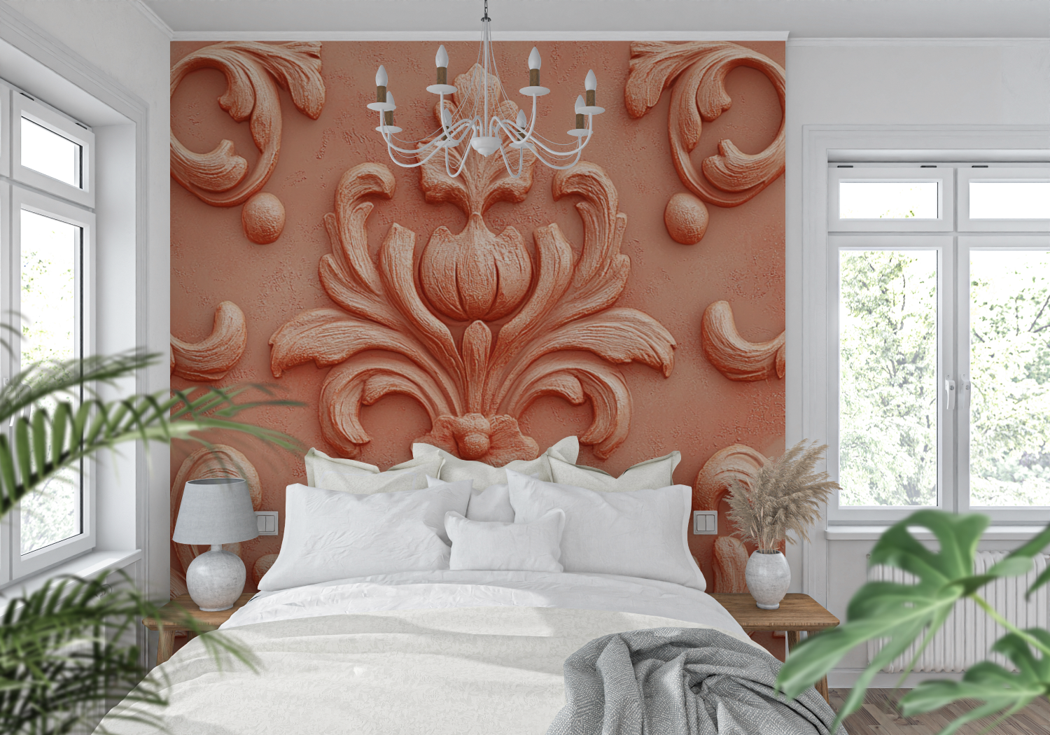 Terracotta Wallpaper with Baroque Swirls | Murals Wallpaper