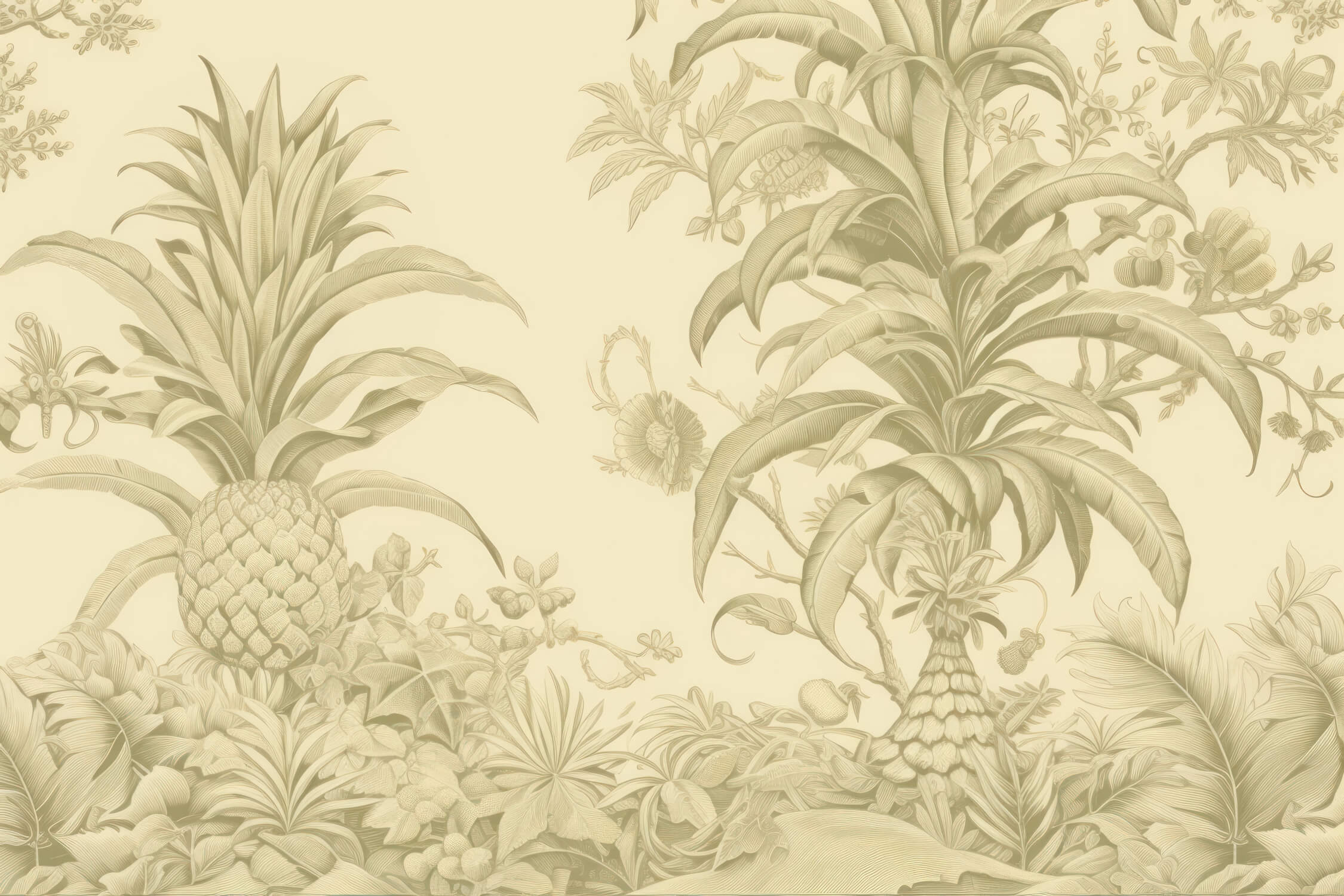 Yellow Pineapple Toile Wallpaper | Murals Wallpaper