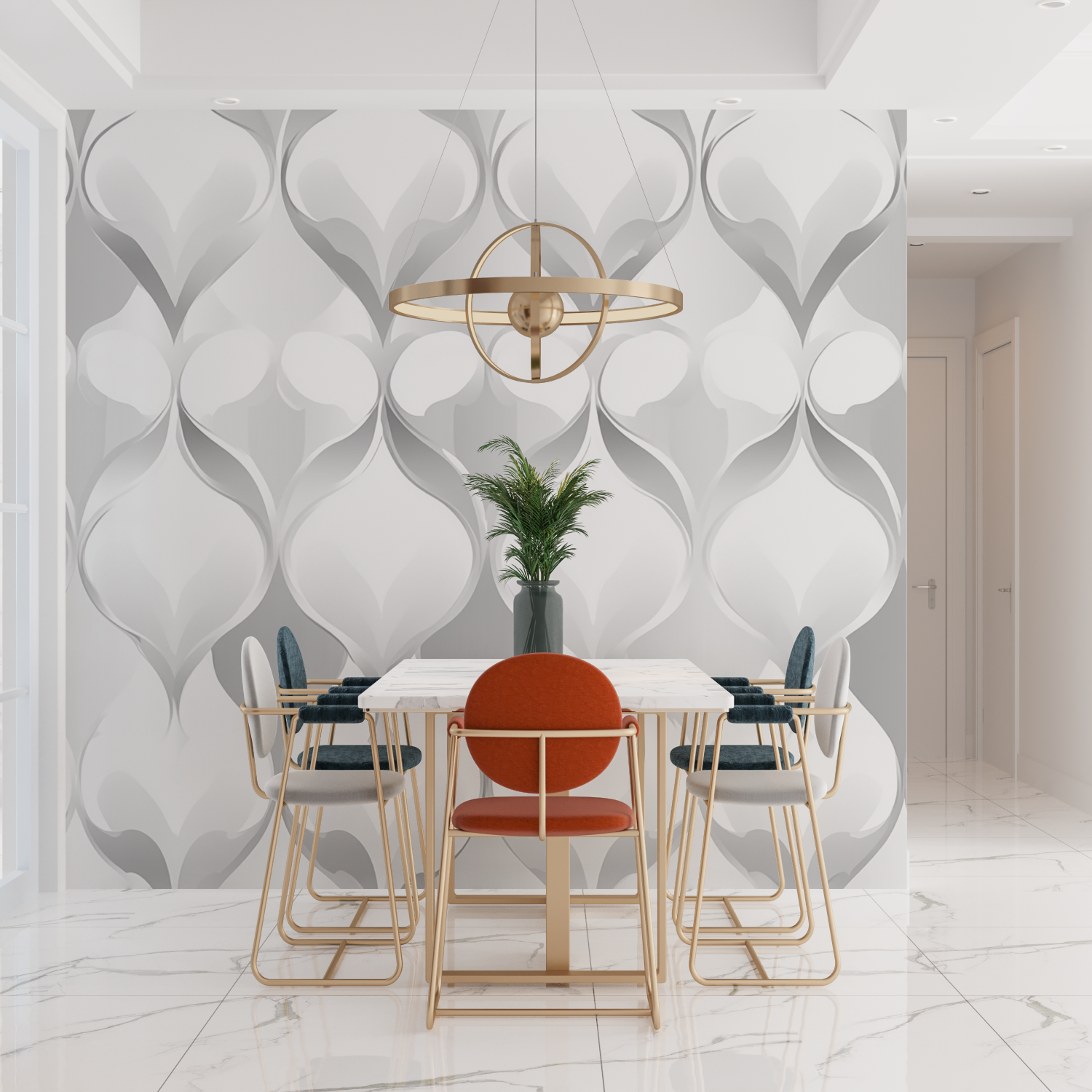 Weiße Tapete mit grauem Muster | Fototapete