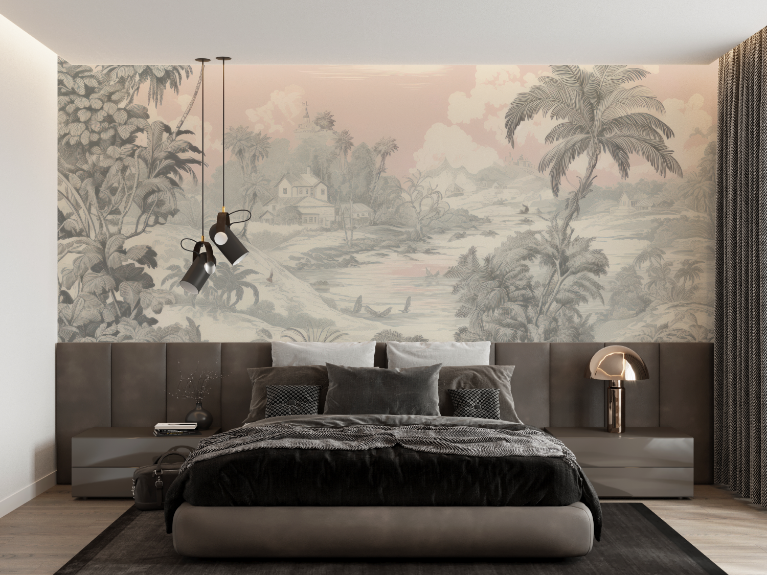 Toile de Jouy Pink Beige Wallpaper | Murals Wallpaper