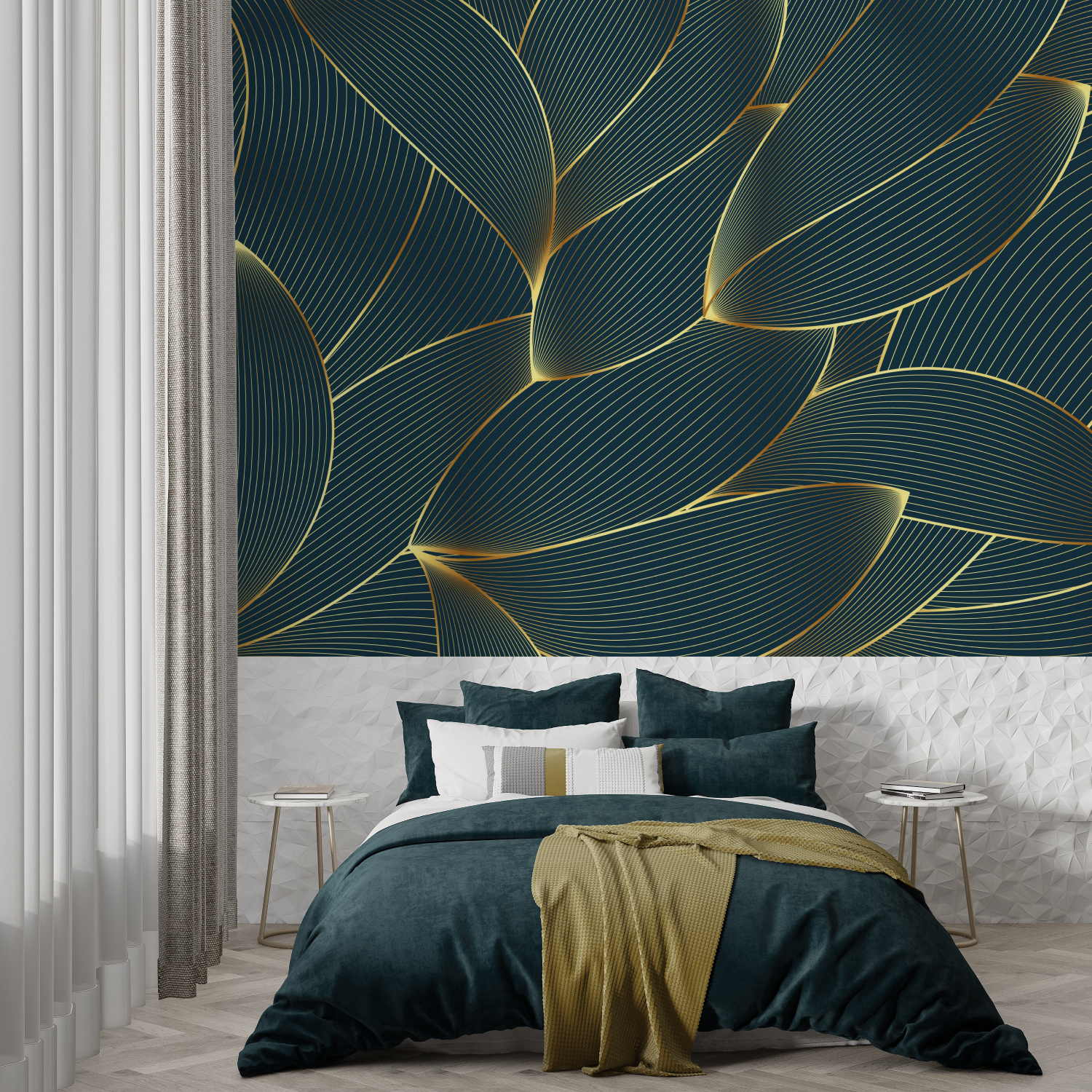 Petroleum Blue and Gold Wallpaper | Murals Wallpaper