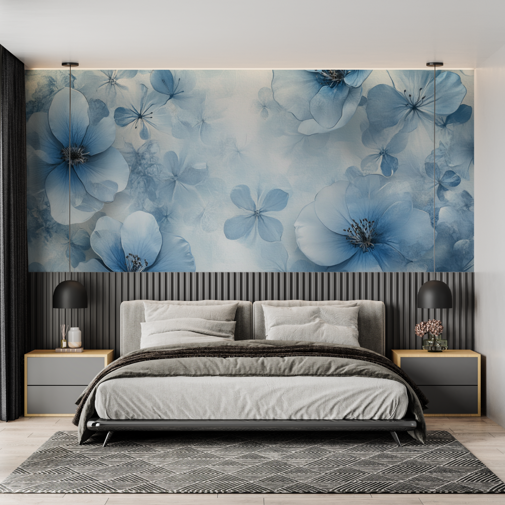 Watercolor Floating Blue Flowers Wallpaper | Murals Wallpaper