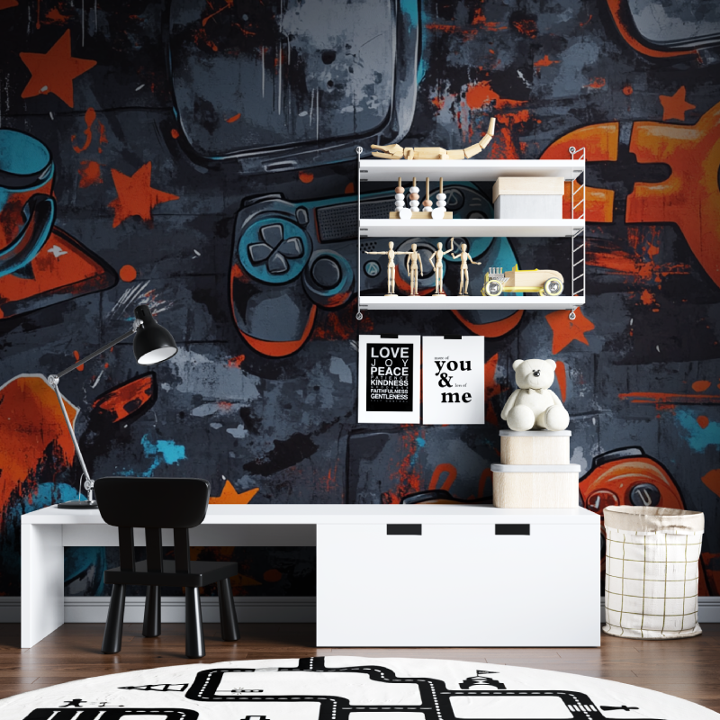 Papier peint gamer manette gaming tapisserie chambre ados