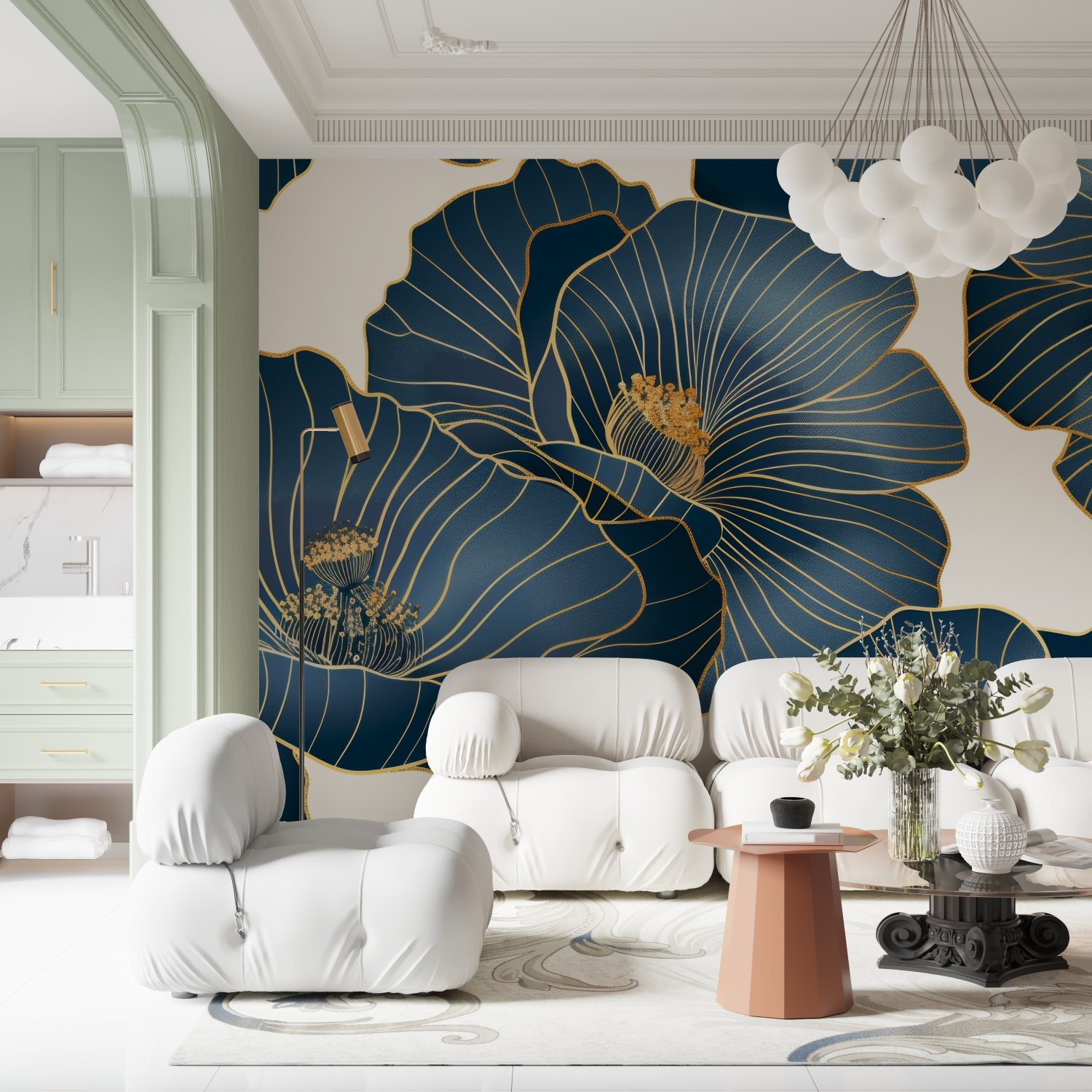 Art Deco Golden Flowers Wallpaper | Murals Wallpaper