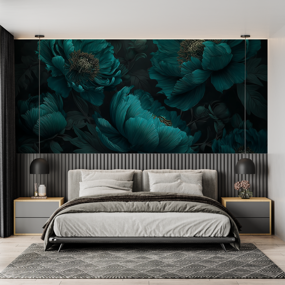 Lindas flores verdes e azuis mu...er chambre adulte tendance