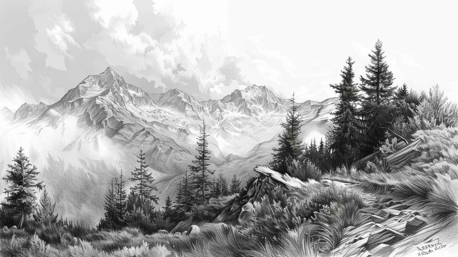 French Black and White Alps Mural Wallpaper