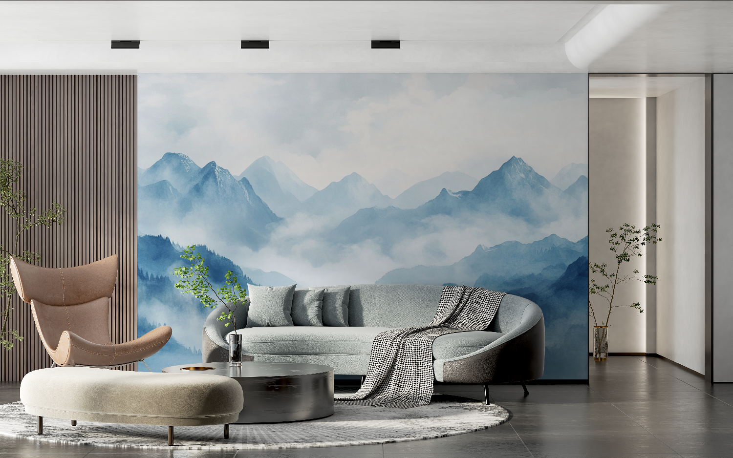 Watercolor Wallpaper Mountain Landscape with Mist | Murals Wallpaper