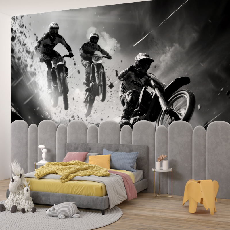 Schwarz-Weiß-Motocross-Tapete | Wandbilder