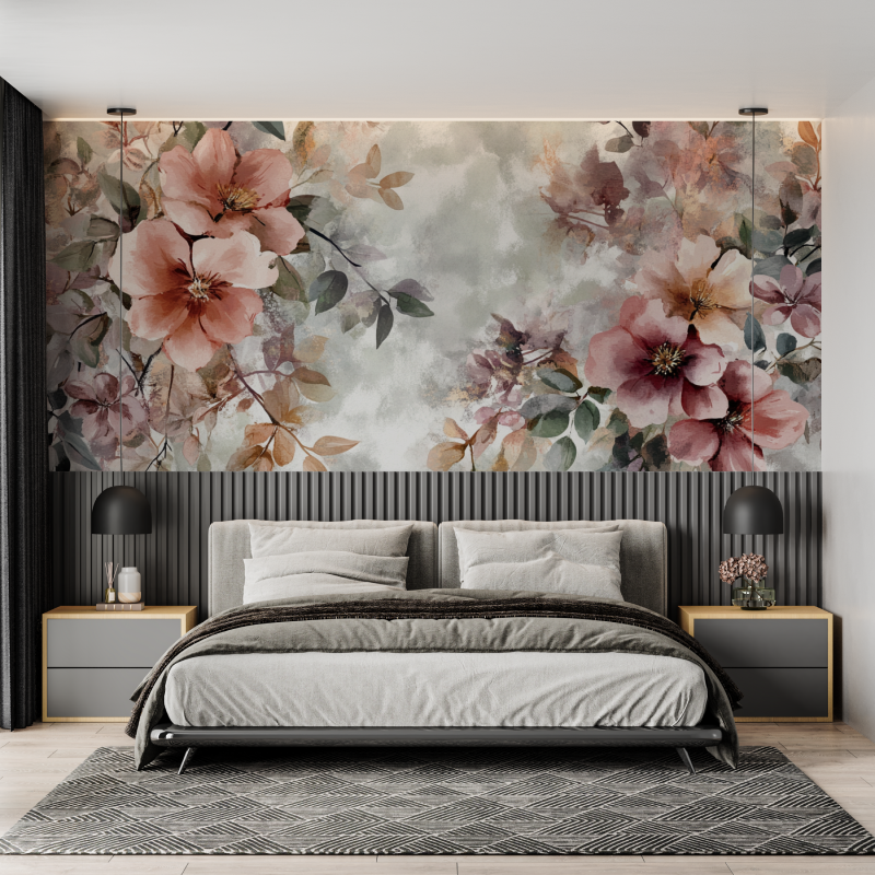 Watercolor Wallpaper with Bohemian Flowers and Plants | Murals Wallpaper