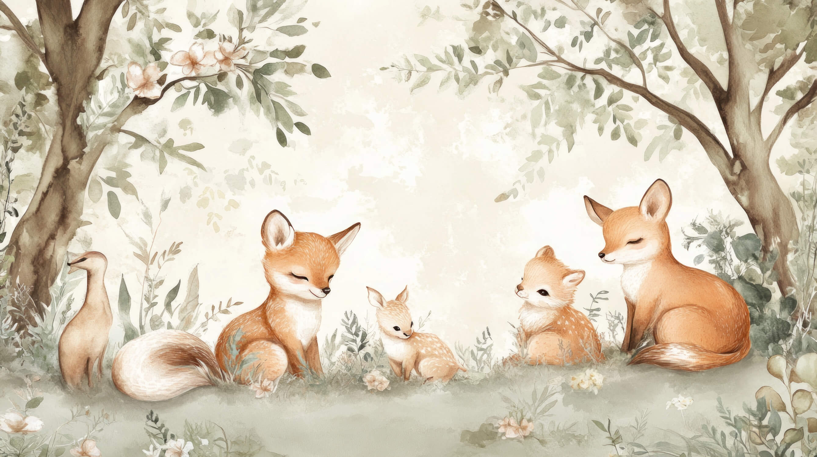 Baby Fox Family Wallpaper | Murals Wallpaper