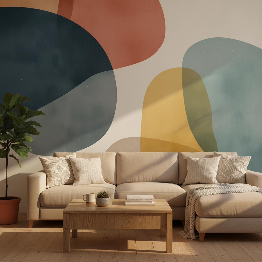Boho Organic Abstract Shapes Mural Wallpaper