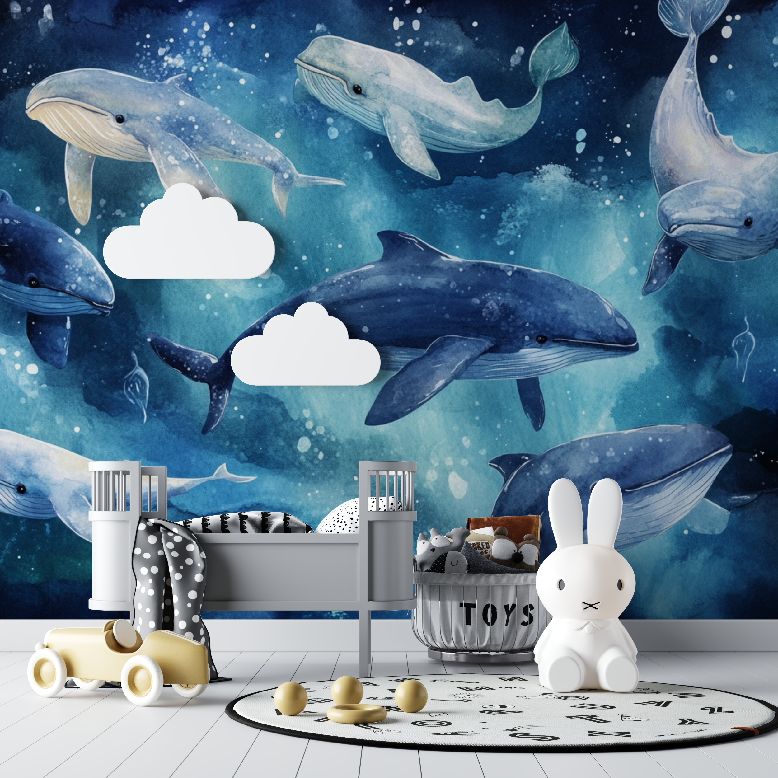 Fröhliche Wal-Schultapete | Wandbildtapete