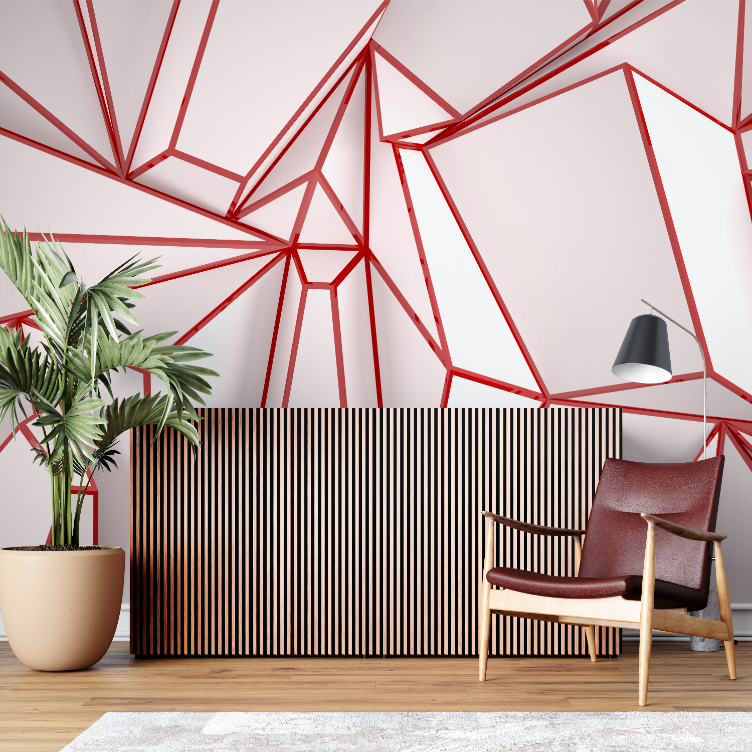 Red and White Geometric Wallpaper | Murals Wallpaper