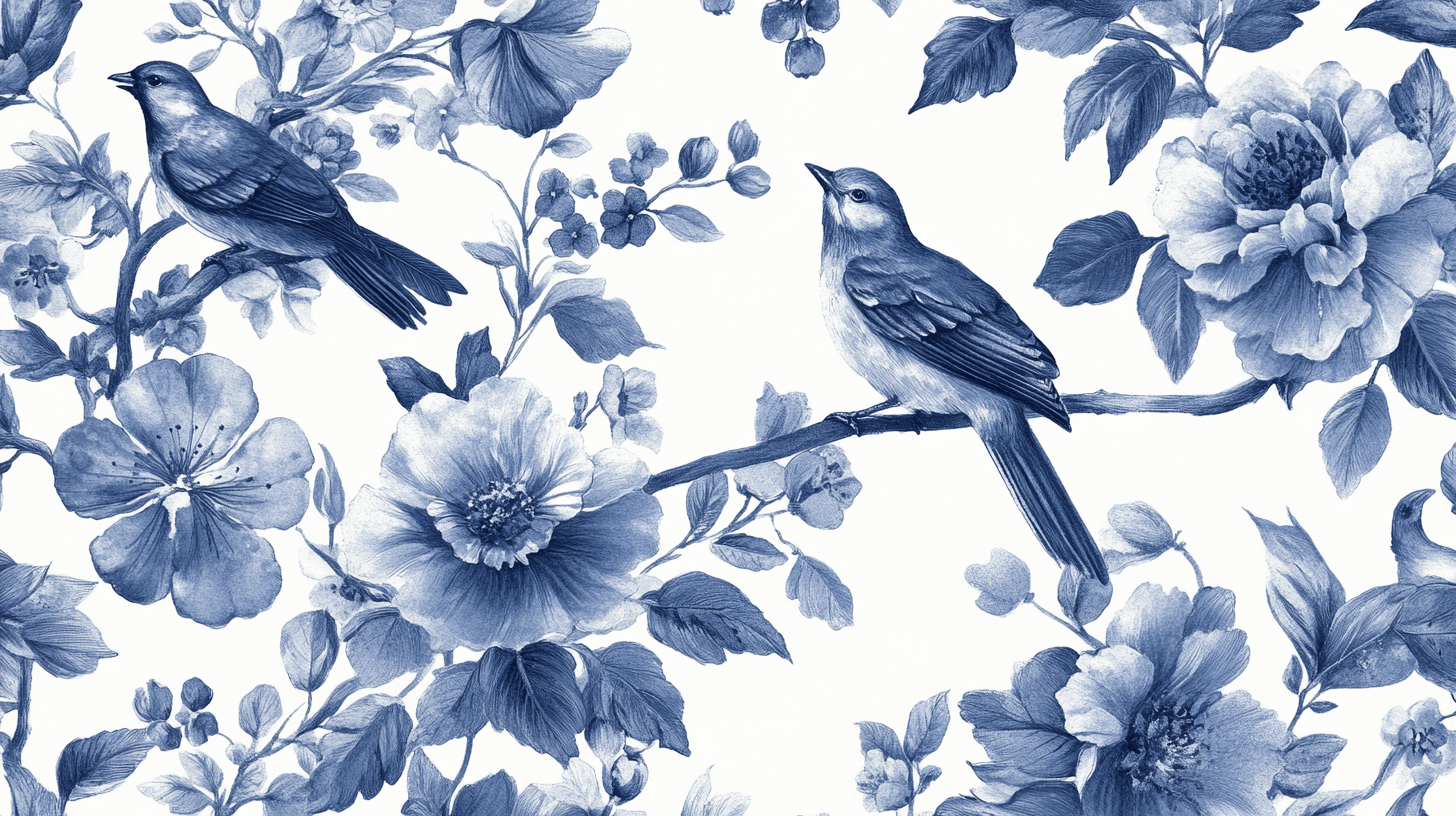 Harmonious Blue Garden Watercolor Wallpaper | Murals Wallpaper